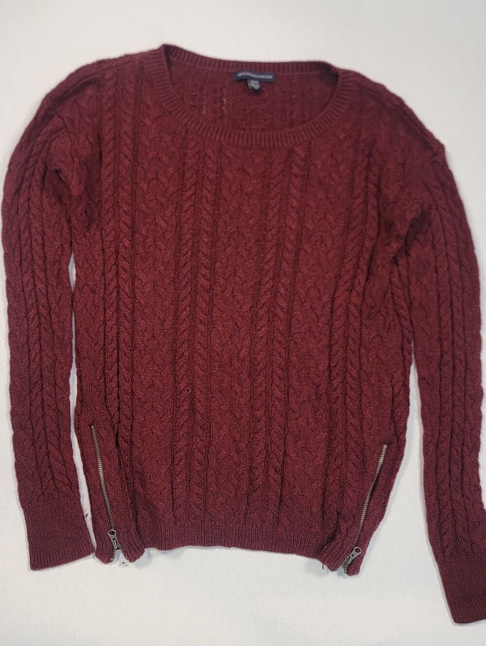 American Eagle Cable-Knit Crewneck Sweater with Side Zippers *minor defect